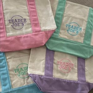 Trader Joe's Tote Bag Collection - Pink, Green, Purple, Blue